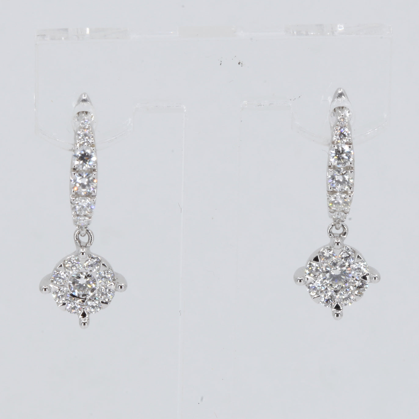 18K Solid White Gold Diamond Hanging Earrings D0.92 CT
