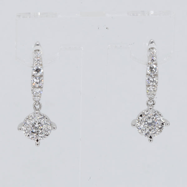 18K Solid White Gold Diamond Hanging Earrings D0.92 CT