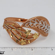 Load image into Gallery viewer, 18K Solid Tri-Color Rose Yellow White Gold Woman Fashion Leaf Design Bangle 17.8 Grams
