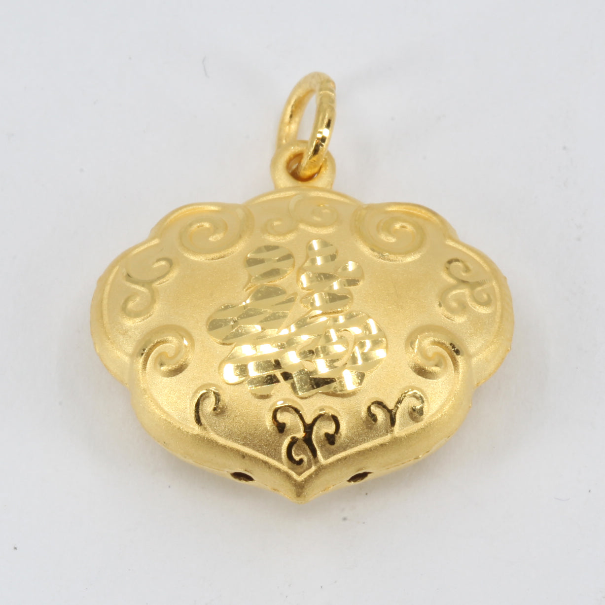 24K Solid Yellow Gold Baby Puffy Blessed Longevity Lock Hollow Pendant 4.3 Grams