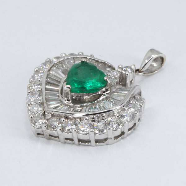 18K White Gold Diamond Emerald Heart Pendant E1.56CT D3.06CT