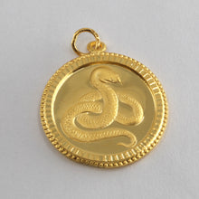 Load image into Gallery viewer, 24K Solid Yellow Gold Round Zodiac Snake Hollow Pendant 3.3 Grams
