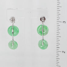 Load image into Gallery viewer, 14K White Gold Diamond Green Round Jade Hanging Earrings D0.08 CT

