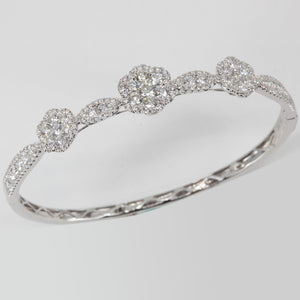 18K Solid White Gold Diamond Bangle 3.29 CT