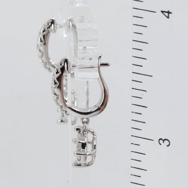 18K Solid White Gold Diamond Hanging Earrings D0.92 CT