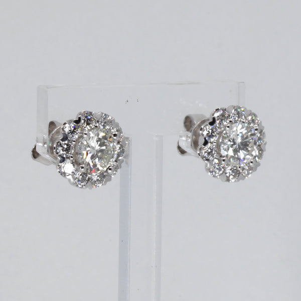 18K Solid White Gold Diamond Stud Earrings D3.52 CT