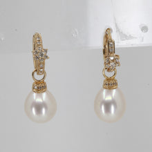 Load image into Gallery viewer, 14K Yellow Gold Diamond White Pearl Hanging Earrings D0.23 CT
