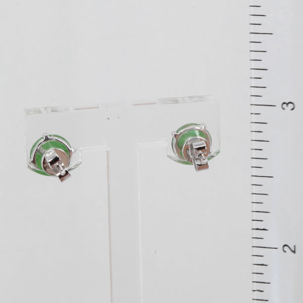 14K White Gold Green Round Jade Stud Earrings 1.5 Grams