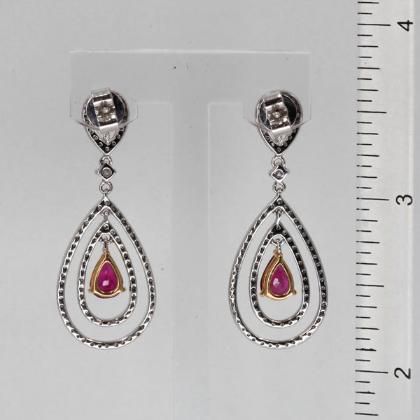 18K Solid White Yellow Gold Diamond Stud Ruby Hanging Earrings D1.36 CT