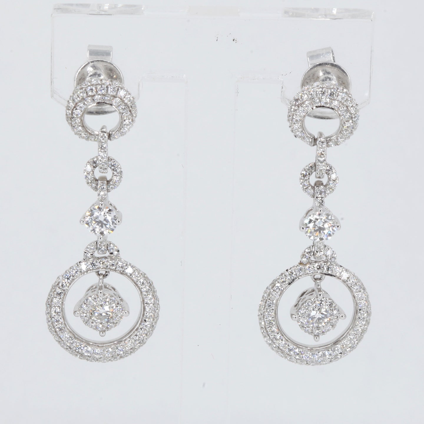 18K Solid White Gold Diamond Hanging Earrings D1.86 CT