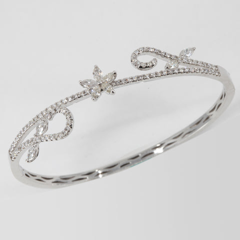 18K Solid White Gold Diamond Bangle 1.80 CT