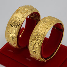 將圖片載入圖庫檢視器 One Pair Of 24K Solid Yellow Gold Wedding Dragon Phoenix Bangles 46.3 Grams
