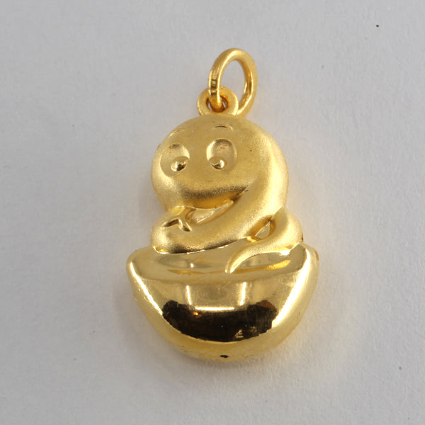 24K Solid Yellow Gold Puffy Zodiac Snake Pendant 5.5 Grams