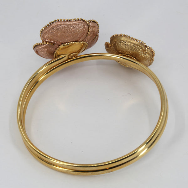 18K Solid Yellow Rose Gold Woman Fashion Flower Design Soft Bangle 21.4 Grams