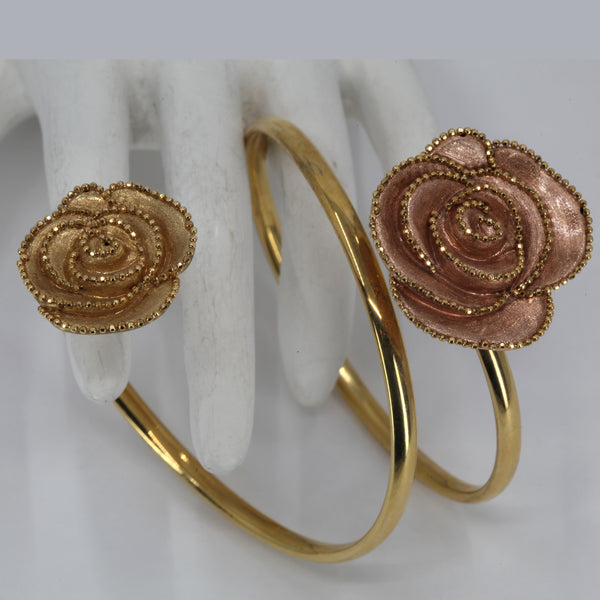 18K Solid Yellow Rose Gold Woman Fashion Flower Design Soft Bangle 21.4 Grams