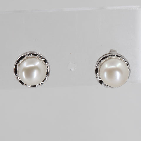 14K White Gold White Pearl Stud Earrings 2.8 Grams