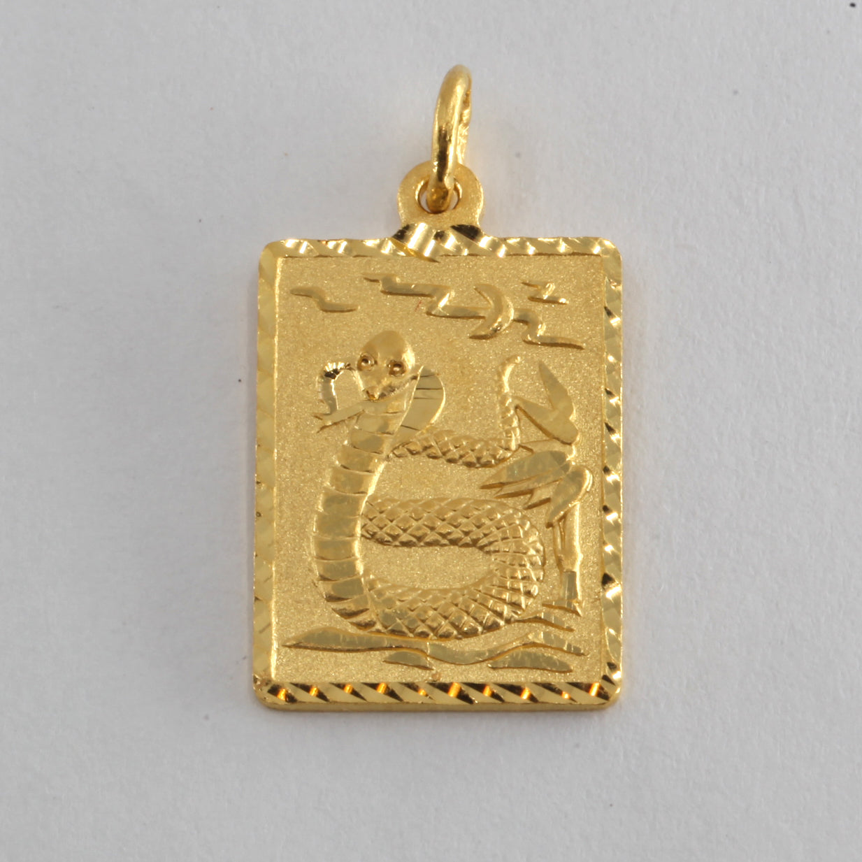 24K Solid Yellow Gold Rectangular  Zodiac Snake Pendant 5.3 Grams