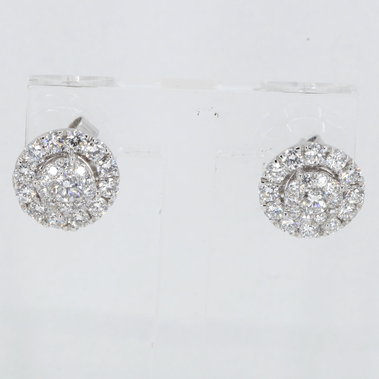 18K Solid White Gold Diamond Stud Earrings D1.50 CT