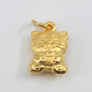24K Solid Yellow Gold Puffy Zodiac Tiger Pendant 2.5 Grams