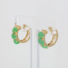 將圖片載入圖庫檢視器 18K Yellow Gold Green Round Jade Hoop Earrings 3.1 Grams
