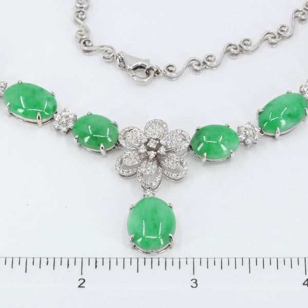 18K White Gold Diamond Jade Necklace D2.14CT
