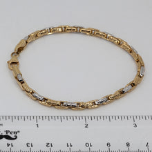將圖片載入圖庫檢視器 14K Solid Two Tone White Yellow Gold Fancy Design Stone Cut Link Bracelet 8&quot; 9.4 Grams
