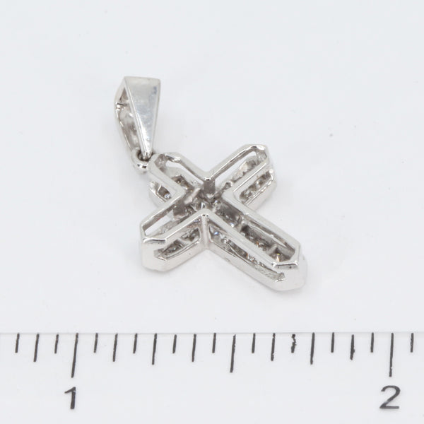 14K Solid White Gold Diamond Cross Pendant D0.65 CT
