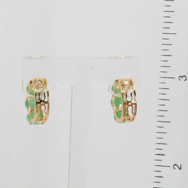 18K Yellow Gold Green Round Jade Hoop Earrings 3.1 Grams