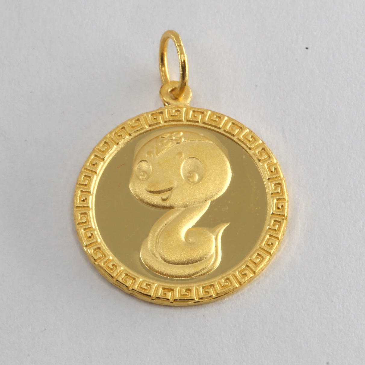24K Solid Yellow Gold Round Zodiac Snake Hollow Pendant 2.0 Grams