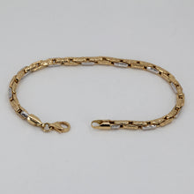 Load image into Gallery viewer, 14K Solid Two Tone White Yellow Gold Fancy Design Stone Cut Link Bracelet 8&quot; 9.4 Grams
