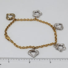 將圖片載入圖庫檢視器 14K Solid Two Tone White Yellow Gold Heart Star Charm Bracelet 7 3/4&quot; 9.2 Grams
