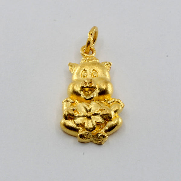 24K Solid Yellow Gold 3D Cute Zodiac Pig Pendant 3.6 Grams