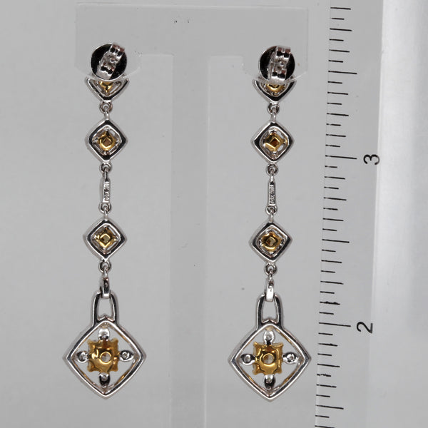 18K Solid White Gold Fancy Color Diamond Hanging Stud Earrings D3.45 CT
