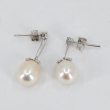 Load image into Gallery viewer, 14K White Gold Diamond White Pearl Hanging Earrings D0.21 CT
