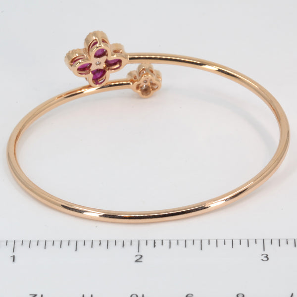 18K Rose Gold Diamond Ruby Flower Bangle R2.60 CT