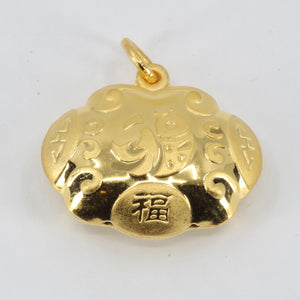24K Solid Yellow Gold Baby Puffy Blessed Longevity Lock Hollow Pendant 4.6 Grams