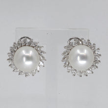 Load image into Gallery viewer, 18K White Gold Diamond South Sea White Pearl French Clip Earrings D2.70 CT
