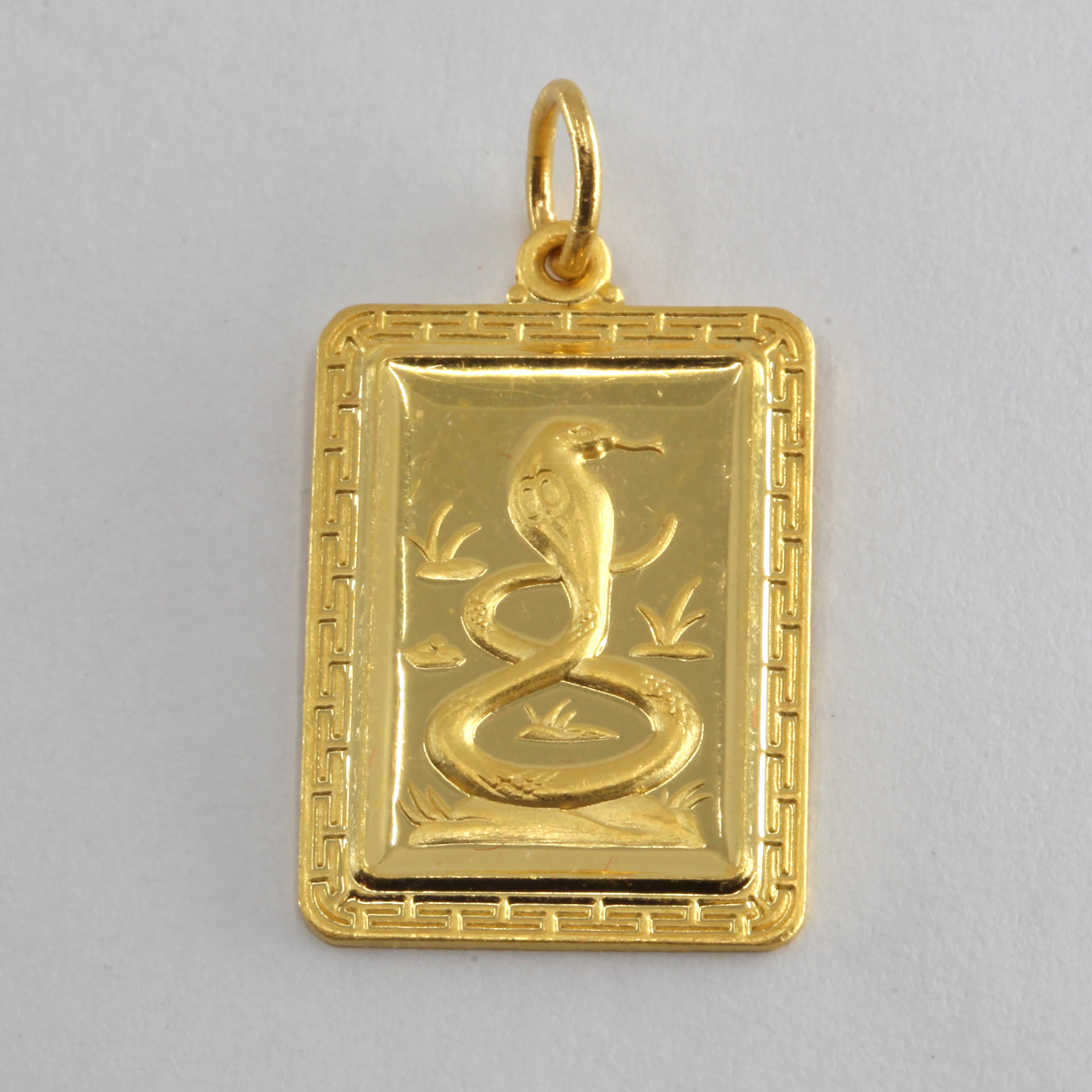 24K Solid Yellow Gold Rectangular Zodiac Snake Pendant 7.1 Grams