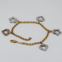 Load image into Gallery viewer, 14K Solid Two Tone White Yellow Gold Heart Star Charm Bracelet 7 3/4&quot; 9.2 Grams
