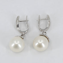 Load image into Gallery viewer, 14K White Gold Diamond White Pearl Hanging French Clip Earrings D0.39 CT
