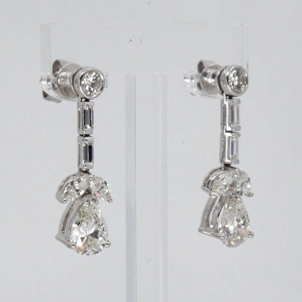 18K Solid White Gold Pear Shape Diamond Hanging Stud Earrings D4.68 CT