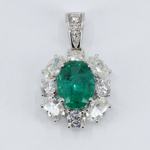 18K White Gold Diamond Emerald Pendant E2.22CT D1.85CT