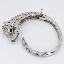 Load image into Gallery viewer, 14K White Gold Diamond Ruby Emerald Panther Bangle D10.02CT R6.02CT
