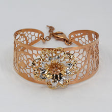Load image into Gallery viewer, 18K Solid Yellow White Gold Woman Mesh Fashion Flower Design Soft Bangle 14.3 Grams
