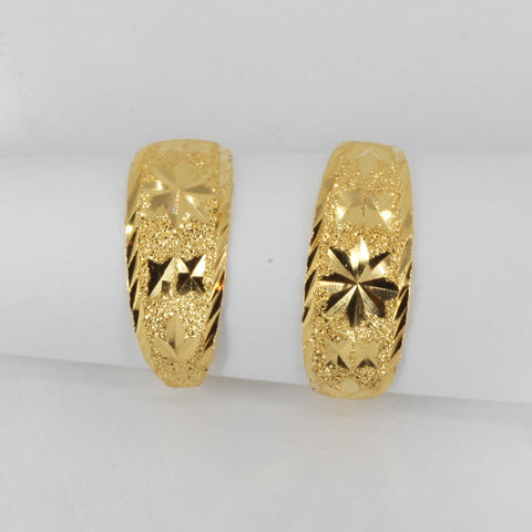 24K Solid Yellow Gold Star Hoop Earrings 2.4 Grams