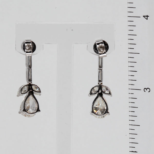 18K Solid White Gold Pear Shape Diamond Hanging Stud Earrings D4.68 CT