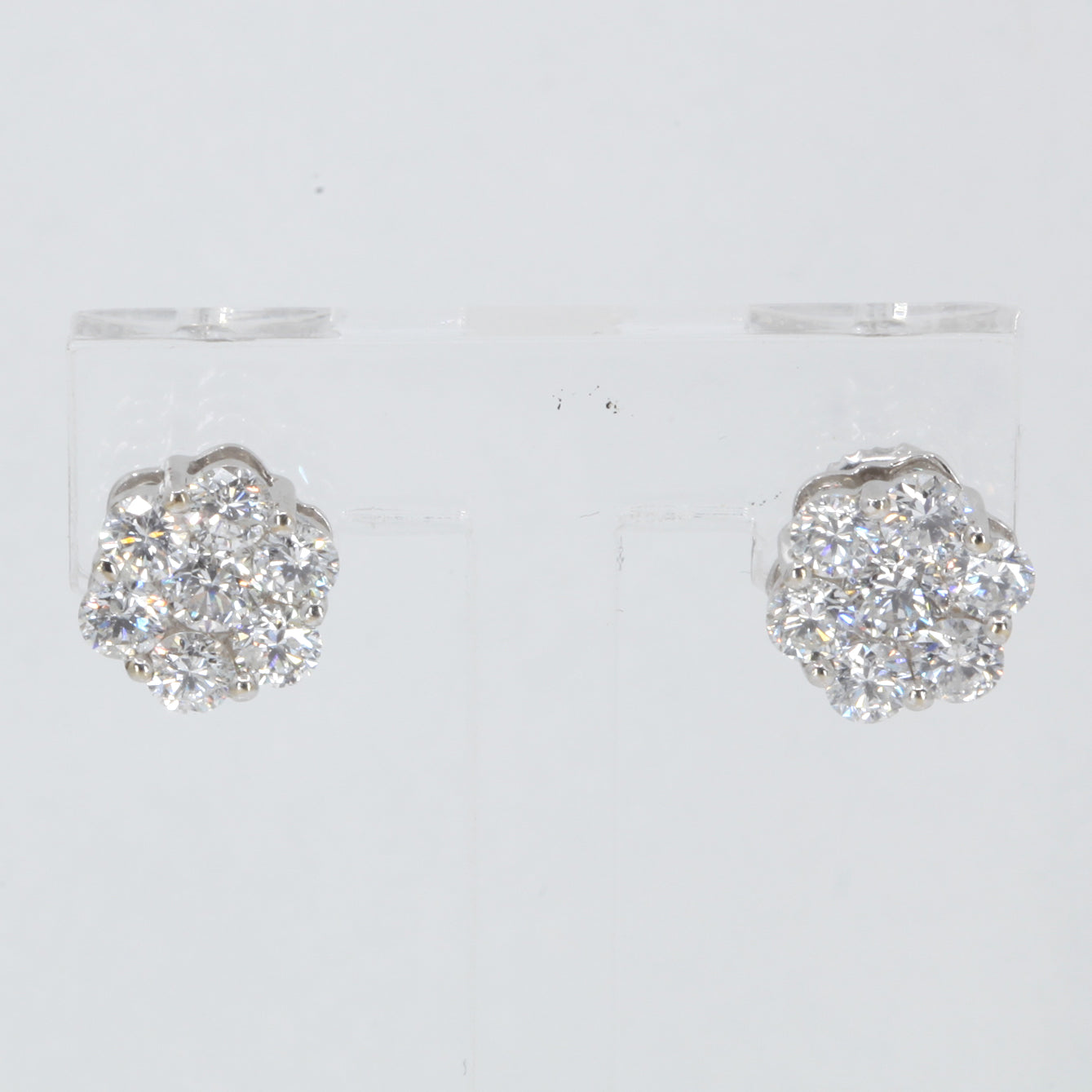 18K Solid White Gold Diamond Stud Earrings D2.02 CT