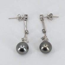 將圖片載入圖庫檢視器 18K White Gold Diamond South Sea Black Pearl Hanging Earrings D0.58 CT
