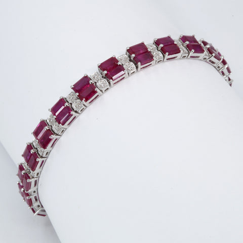 18K White Gold Diamond Ruby Bracelet R17.74CT D0.37 CT