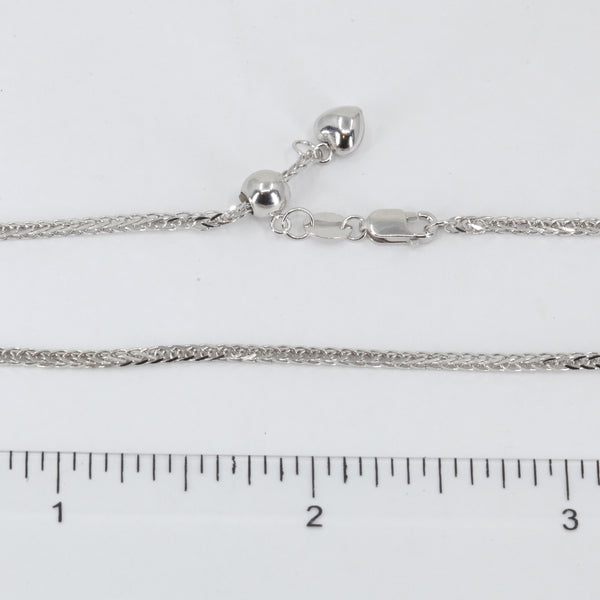 18K Solid White Gold Adjustable Wheat Link Chain Maximum 20" 5.6 Grams